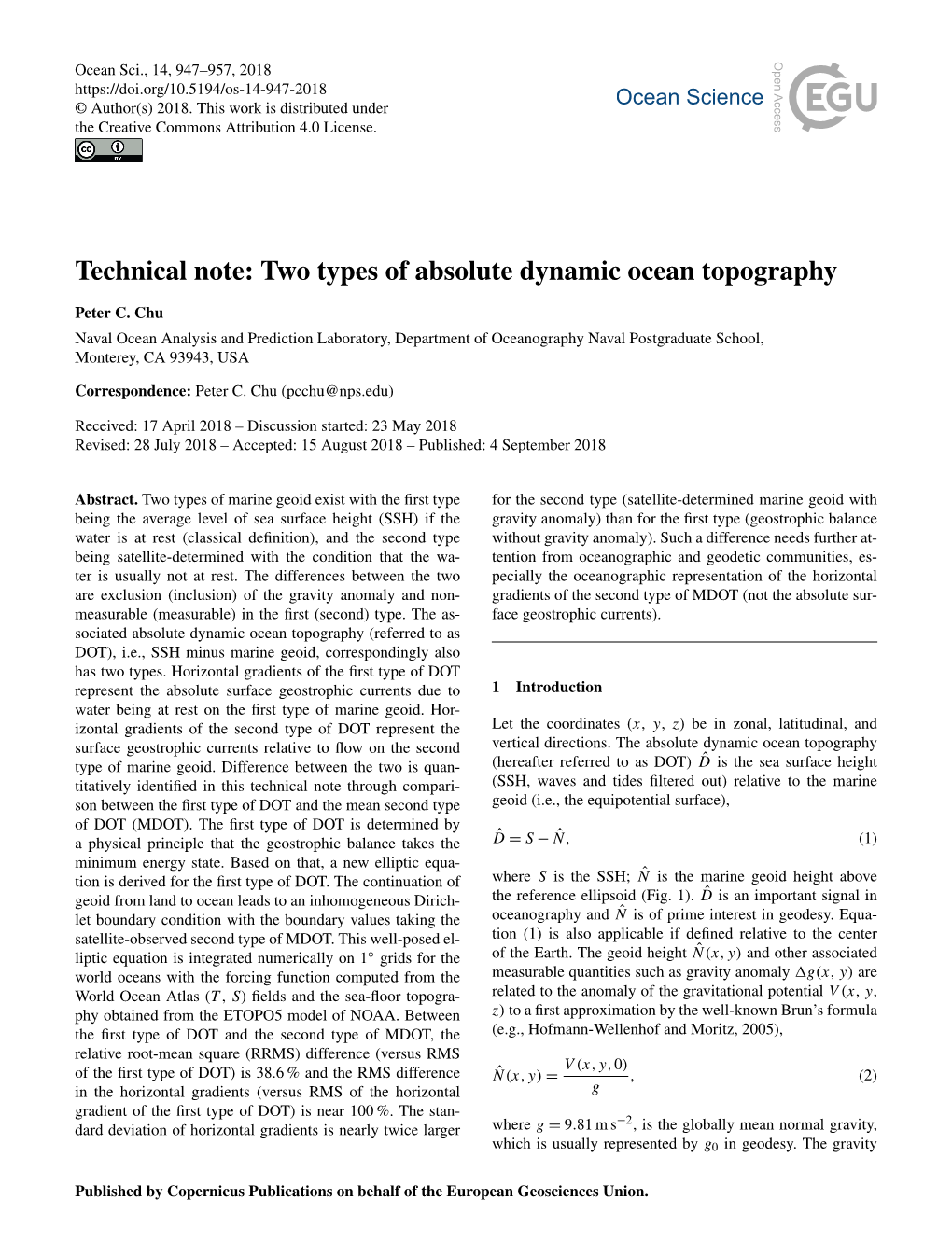 Technical Note: Two Types of Absolute Dynamic Ocean Topography