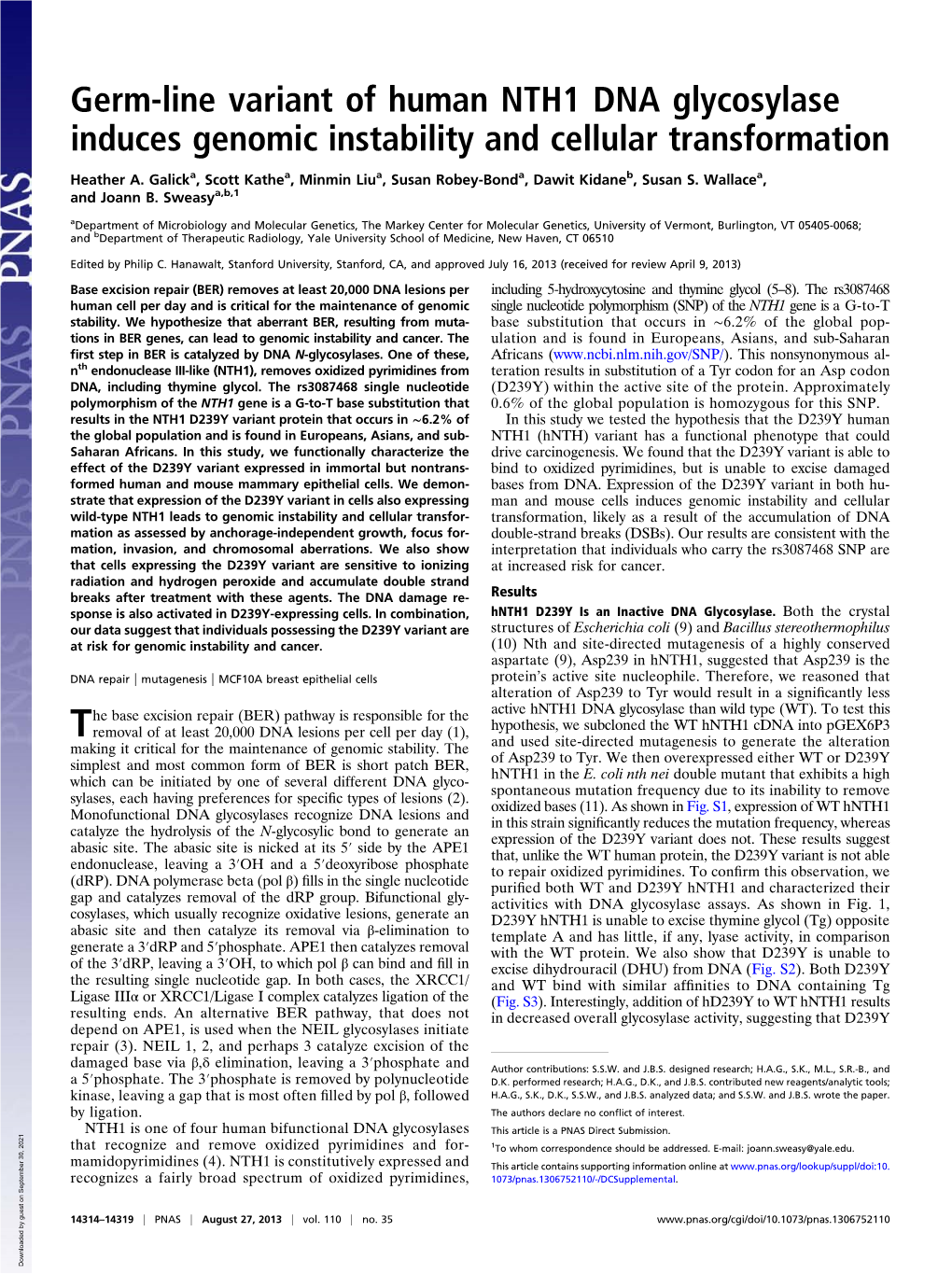 Germ-Line Variant of Human NTH1 DNA Glycosylase Induces Genomic Instability and Cellular Transformation