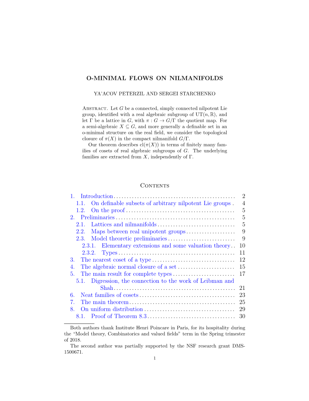 O-Minimal Flows on Nilmanifolds'', to Appear in Duke Mathematical