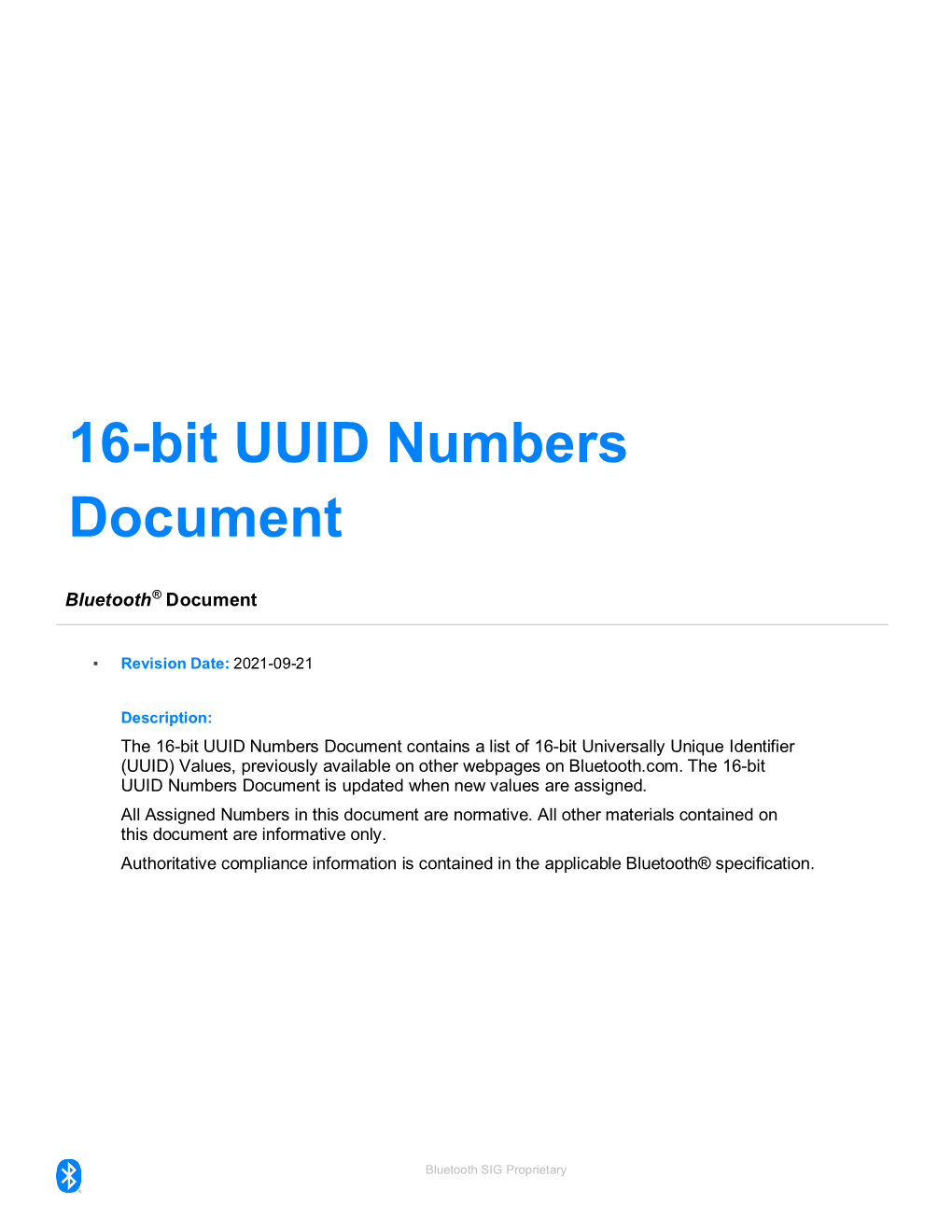 16-Bit UUID Numbers Document