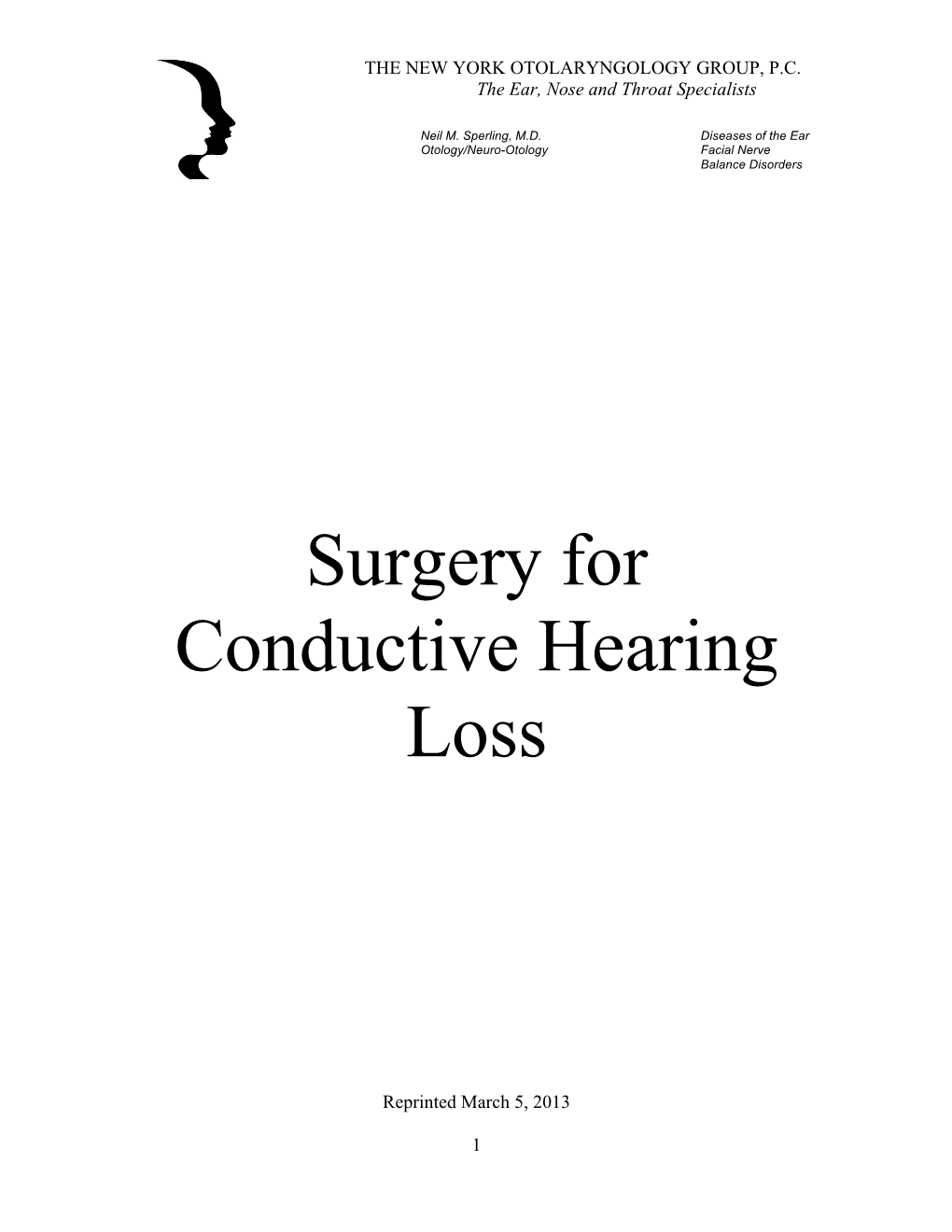 Download Dr. Sperling's PDF on Surgery for Conductive Hearing Loss