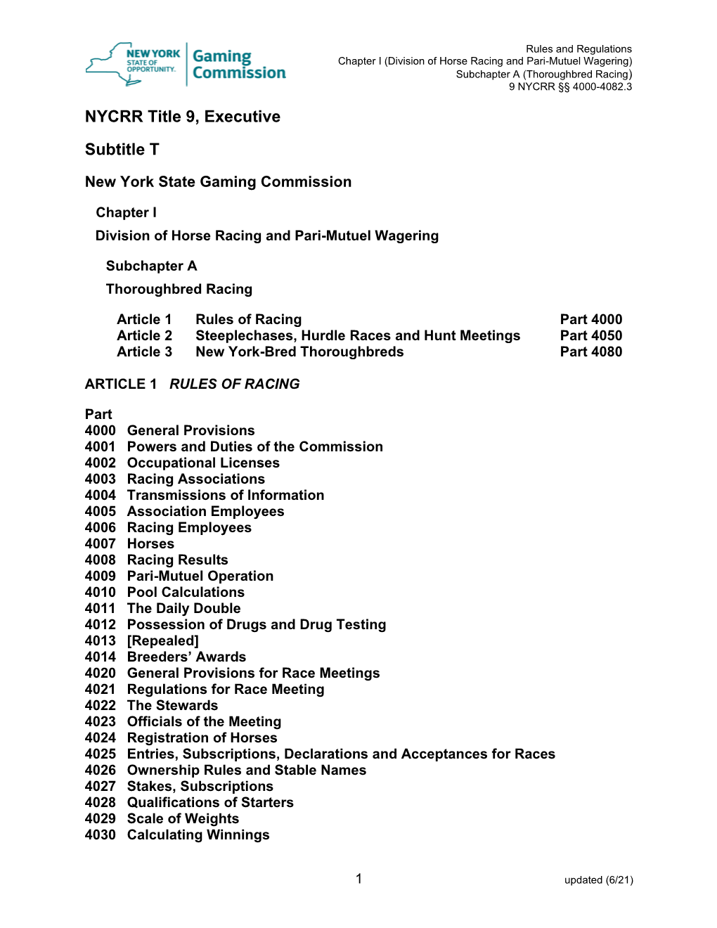 Subchapter A. Thoroughbred Racing