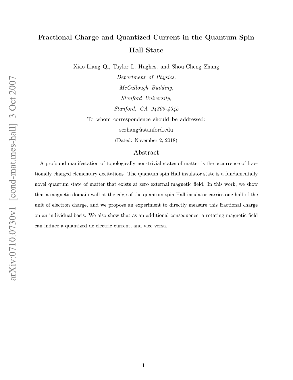 Arxiv:0710.0730V1 [Cond-Mat.Mes-Hall] 3 Oct 2007 a Nueaqatzdd Lcrccret N Ieversa