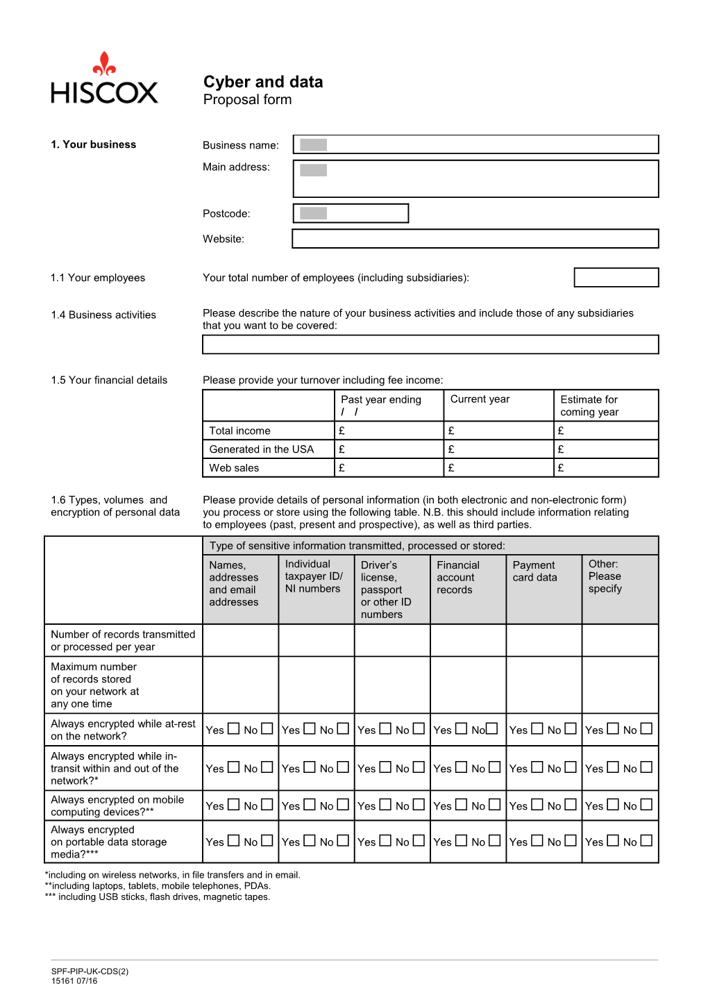 Cyber and Data Proposal Form for Companies Under 25M Turnover