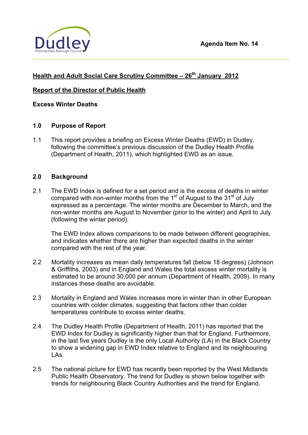 Agenda Item No. 14 Health and Adult Social Care Scrutiny Committee