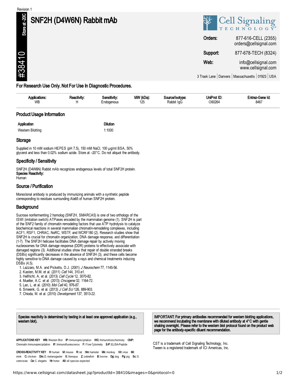 SNF2H (D4W6N) Rabbit Mab A