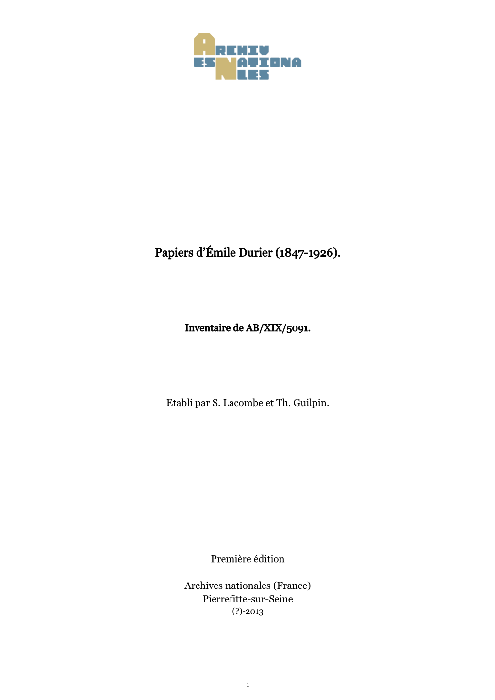 Papiers D'émile Durier (1847-1926)