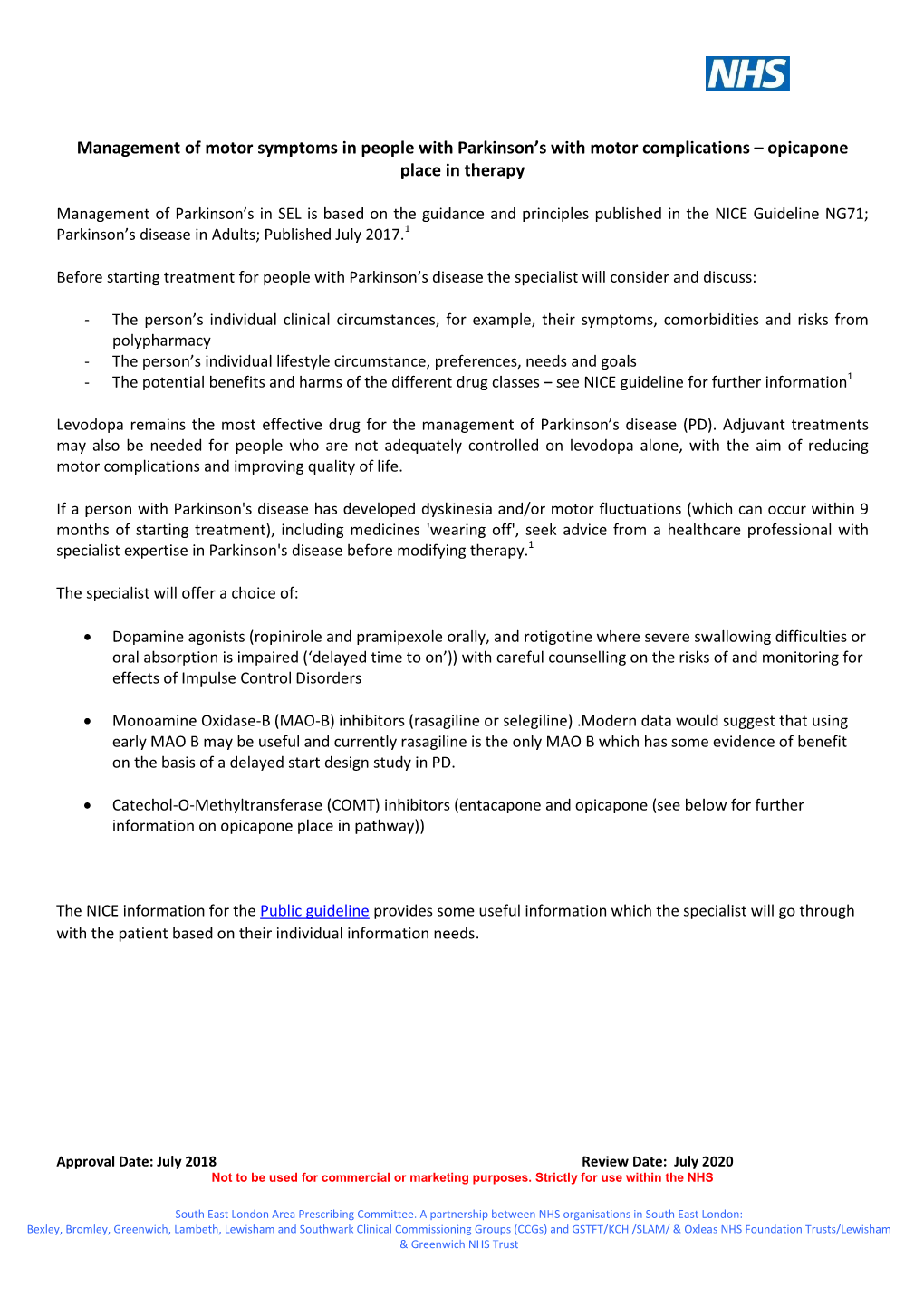 Management of Motor Symptoms in Parkinson's Disease July 2018.Pdf