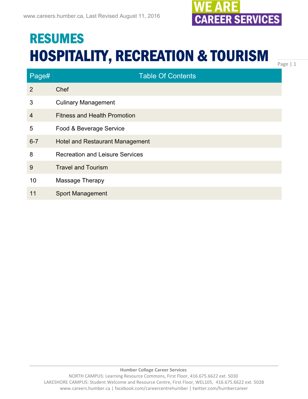 Hospitality, Recreation & Tourism