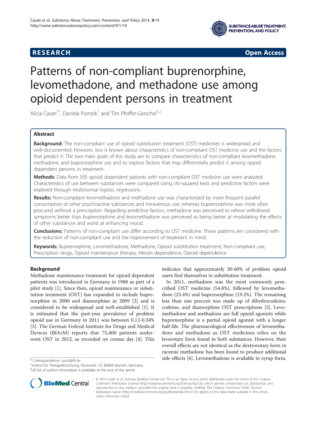 Patterns of Non-Compliant Buprenorphine, Levomethadone