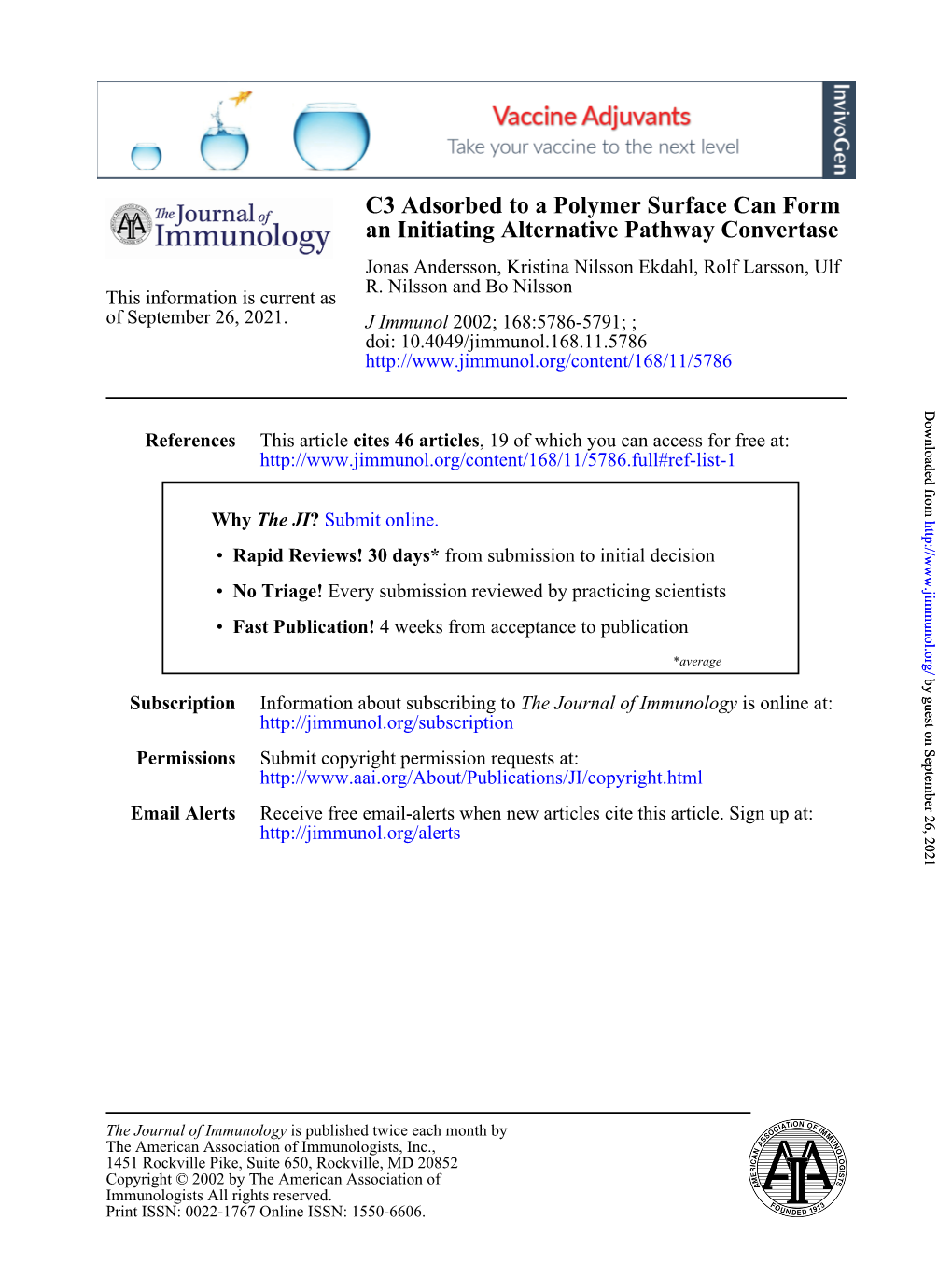 An Initiating Alternative Pathway Convertase C3 Adsorbed to A