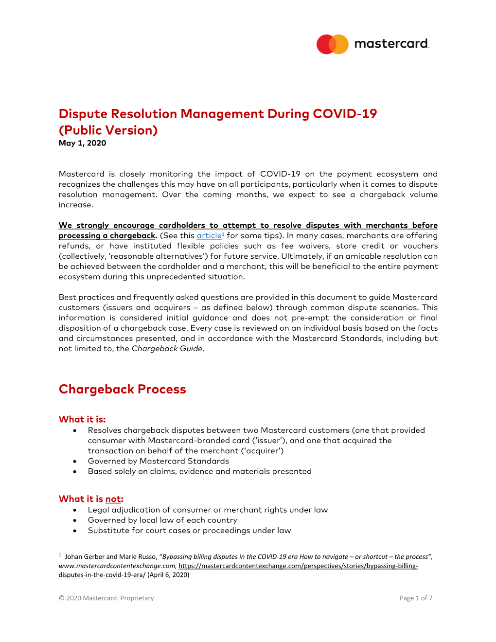 Dispute Resolution Management During COVID-19 (Public Version) May 1, 2020