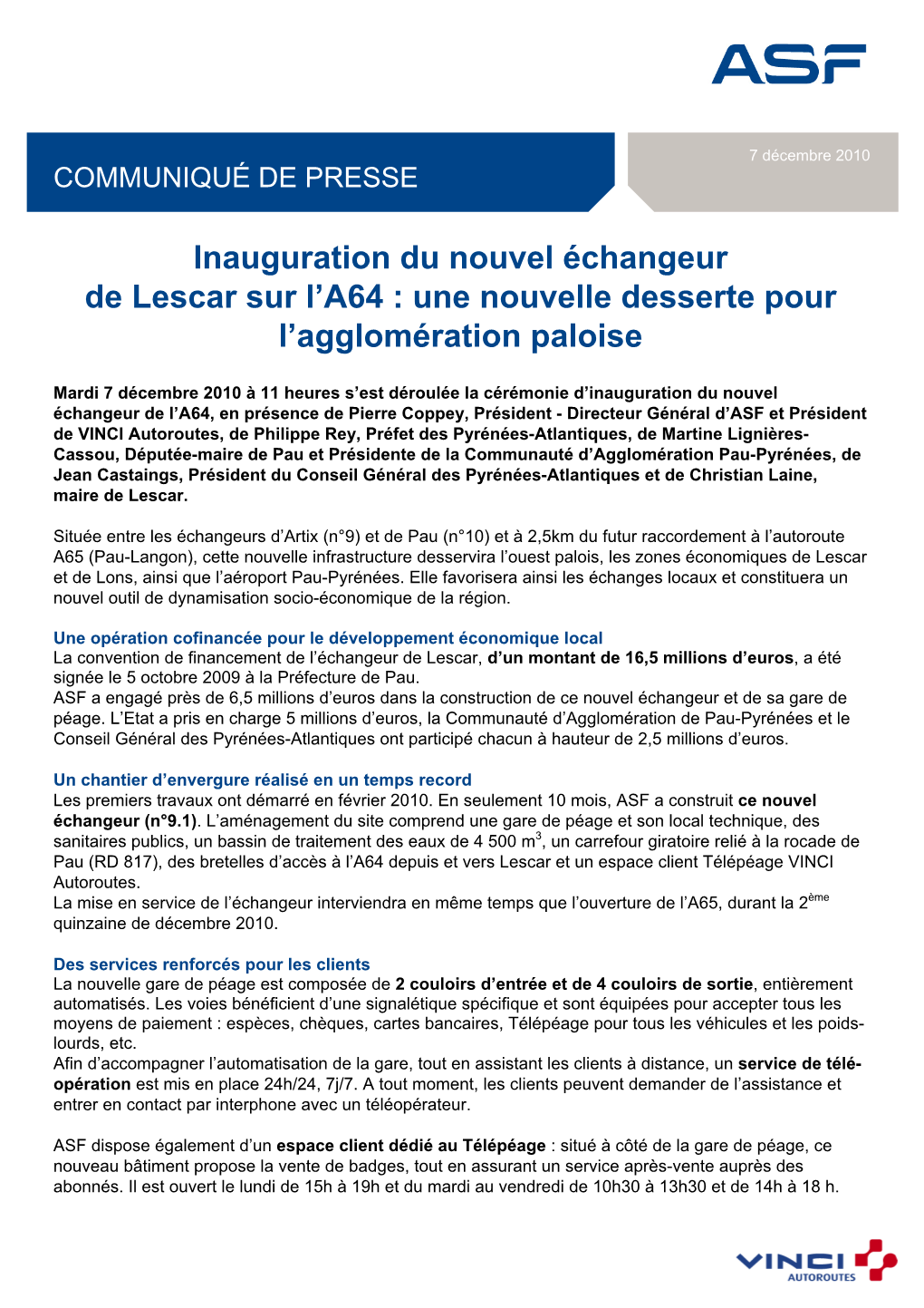 Inauguration Du Nouvel Échangeur De Lescar Sur L'a64