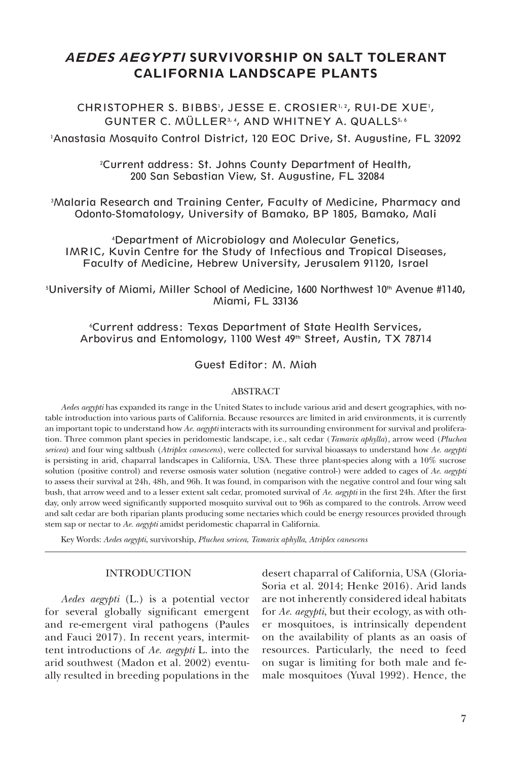 Aedes Aegypti Survivorship on Salt Tolerant California Landscape Plants