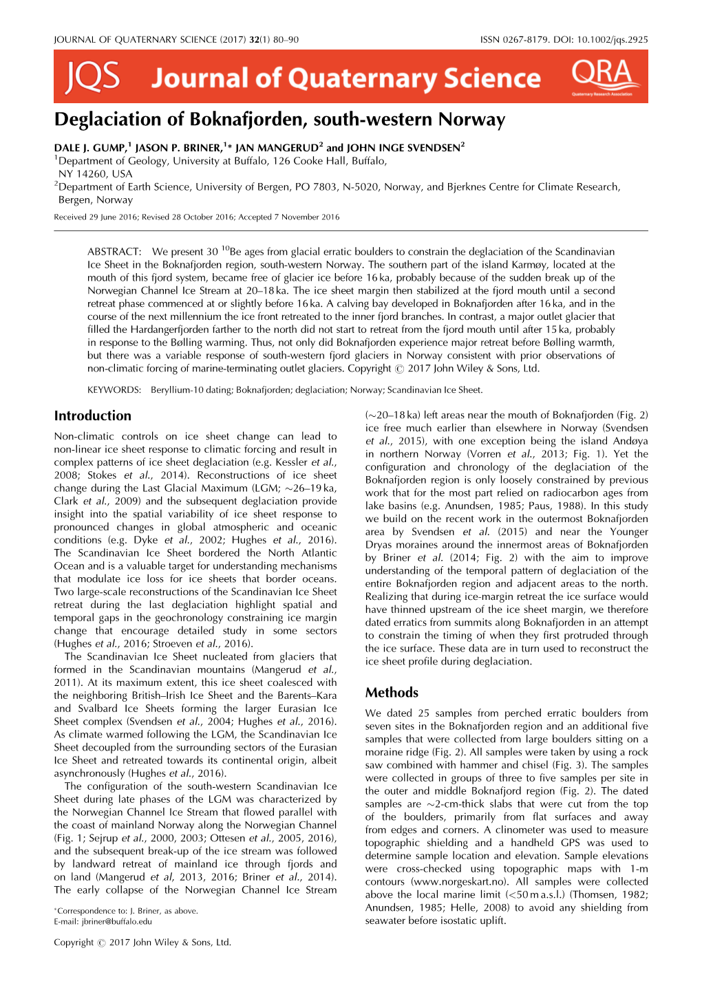 Deglaciation of Boknafjorden, South-Western Norway