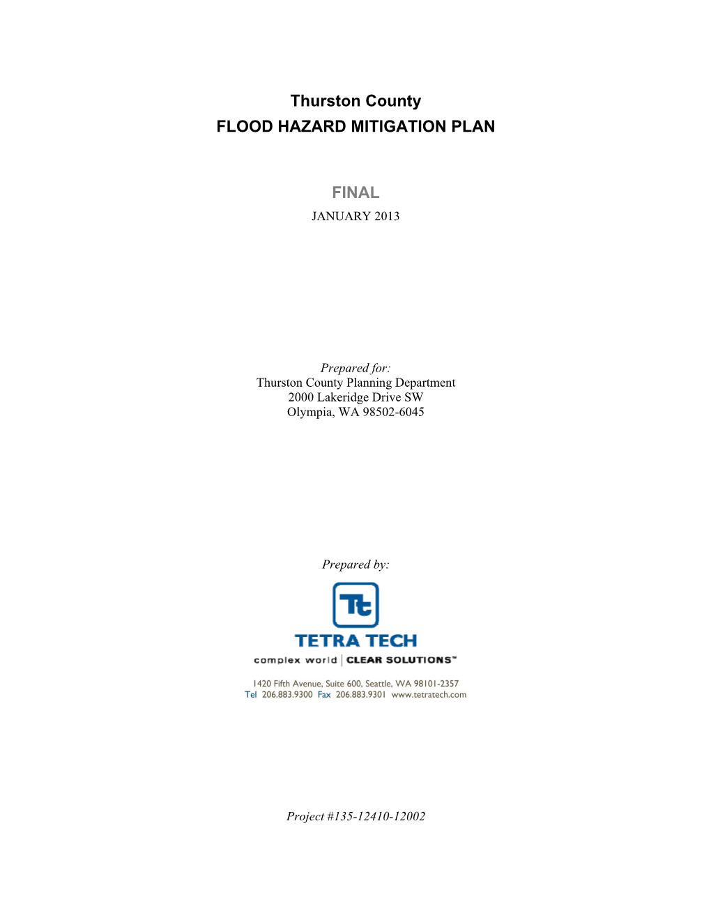 Thurston County FLOOD HAZARD MITIGATION PLAN FINAL