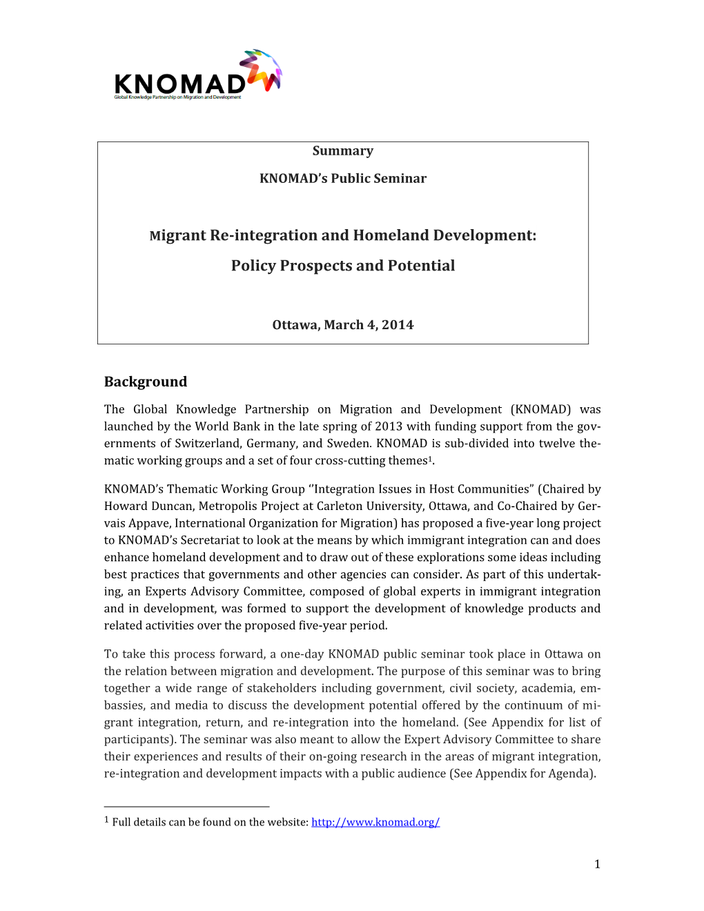 Seminar Report on "Migrant Re-Integration and Homeland