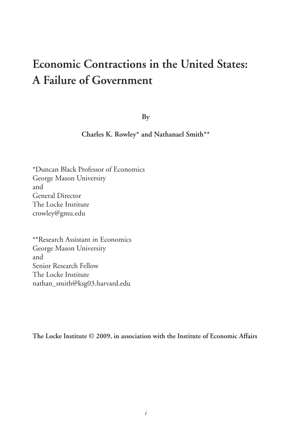 Economic Contractions in the United States: a Failure of Government