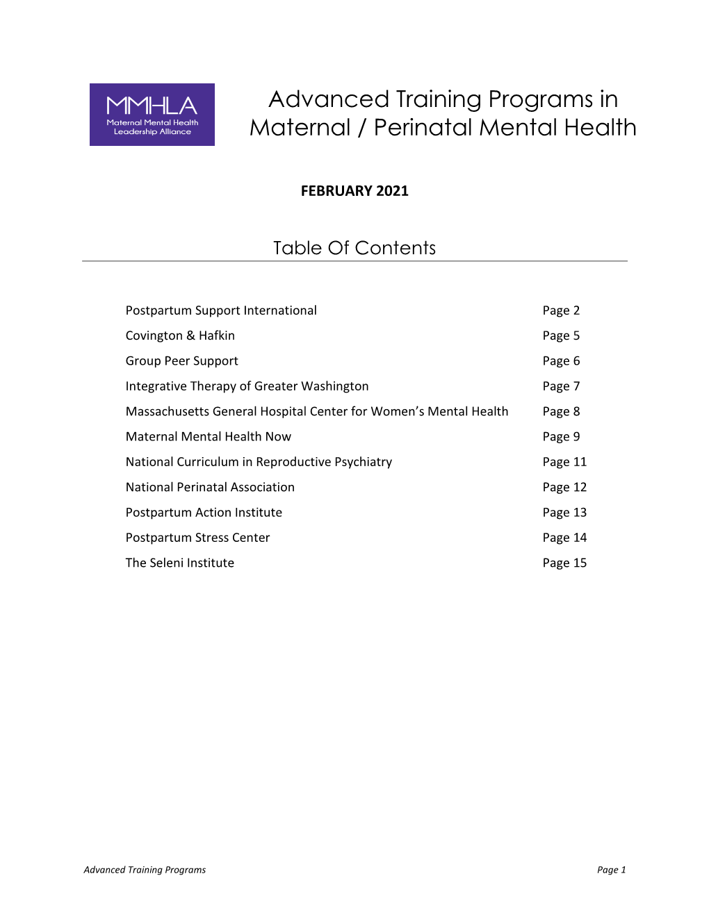 Advanced Training Programs in Maternal / Perinatal Mental Health