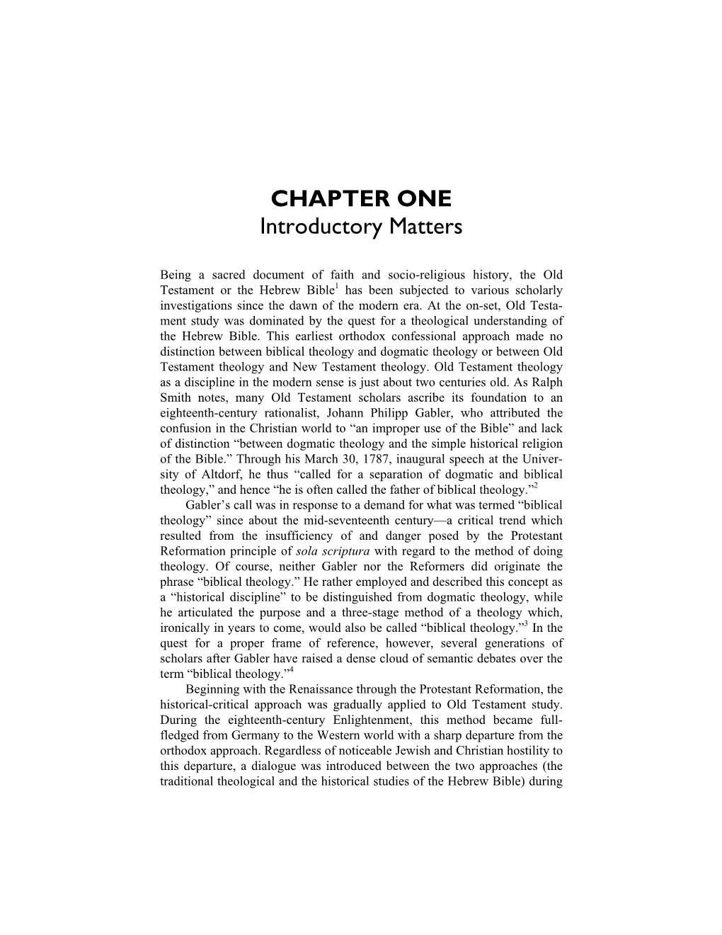 CHAPTER ONE Introductory Matters