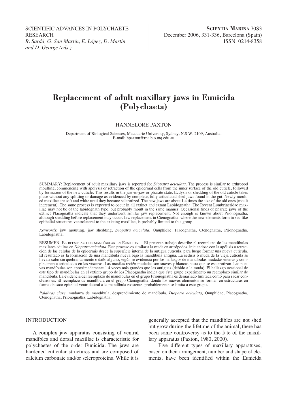 Replacement of Adult Maxillary Jaws in Eunicida (Polychaeta)