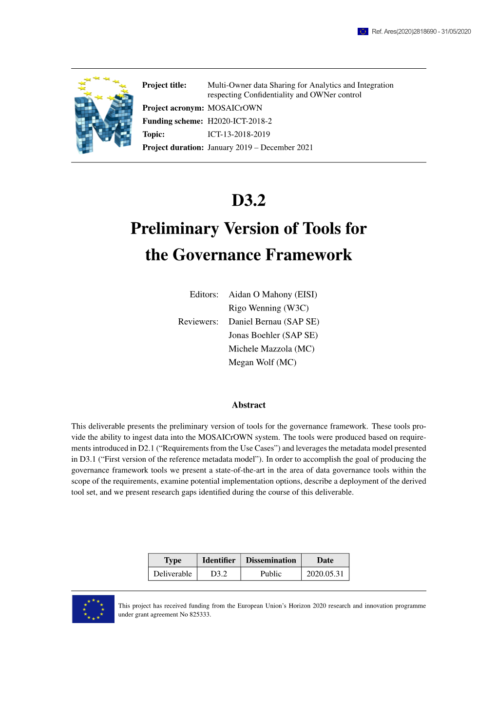 D3.2 Preliminary Version of Tools for the Governance Framework