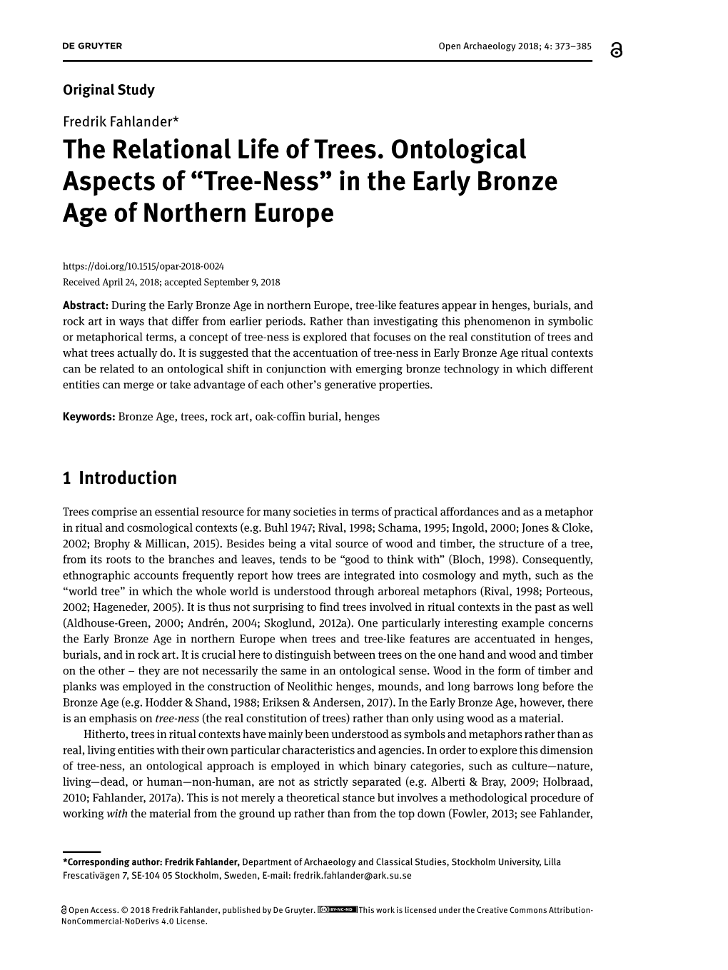 “Tree-Ness” in the Early Bronze Age of Northern Europe