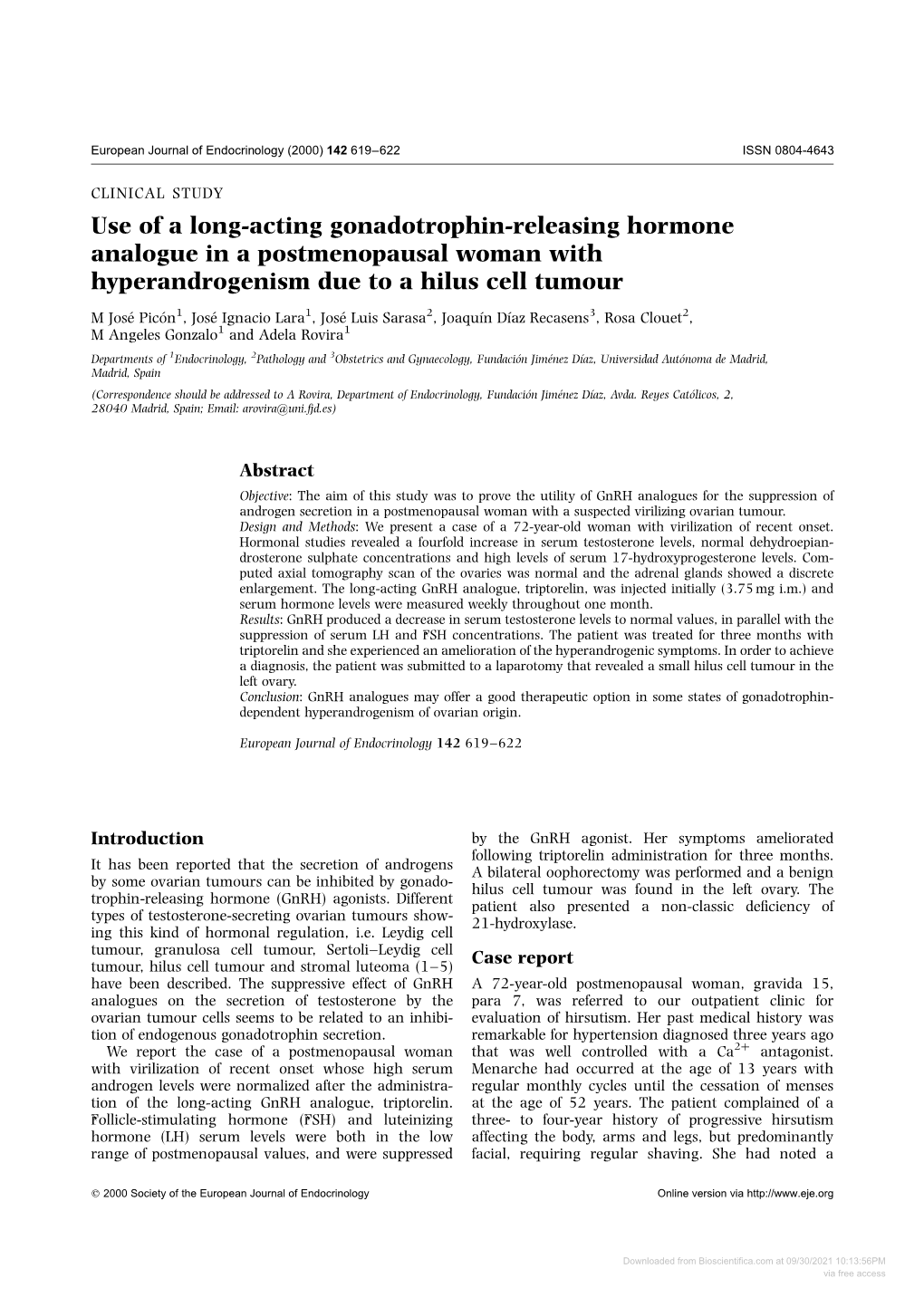 Use of a Long-Acting Gonadotrophin-Releasing Hormone Analogue in a Postmenopausal Woman with Hyperandrogenism Due to a Hilus Cell Tumour