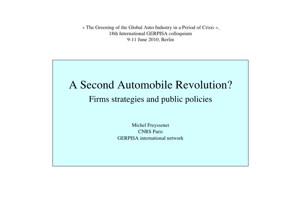 A Second Automobile Revolution? Firms Strategies and Public Policies