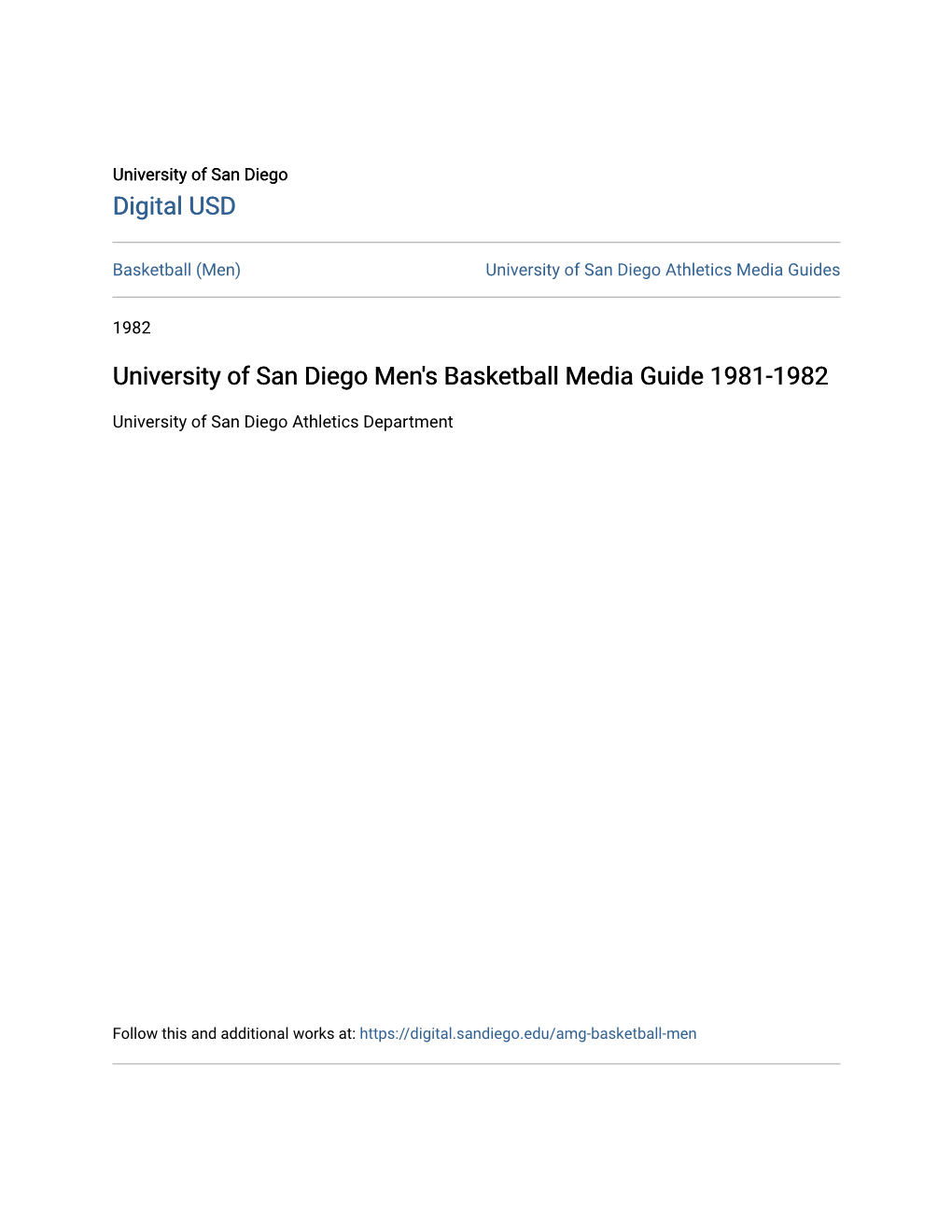 University of San Diego Men's Basketball Media Guide 1981-1982