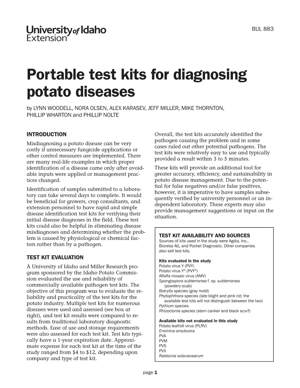 Portable Test Kits for Diagnosing Potato Diseases