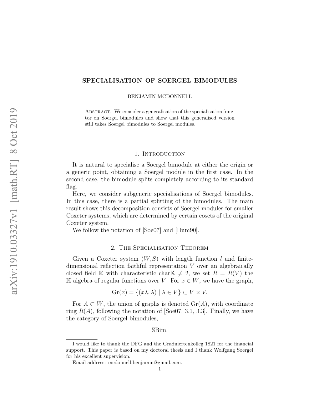 Arxiv:1910.03327V1 [Math.RT] 8 Oct 2019 Gr(X) = {(Xλ, Λ) | Λ ∈ V } ⊂ V × V