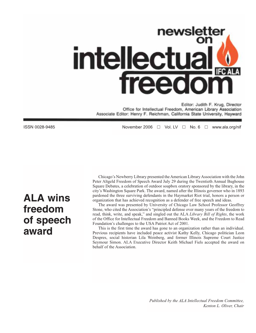 ALA Wins Freedom of Speech Award