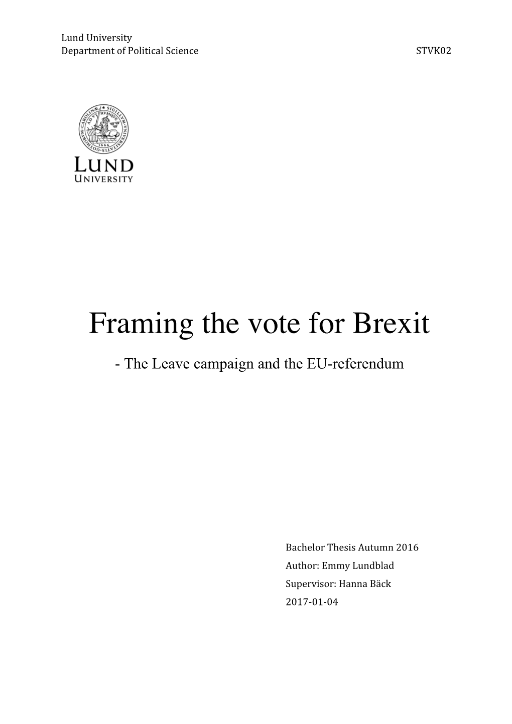 Framing the Vote for Brexit