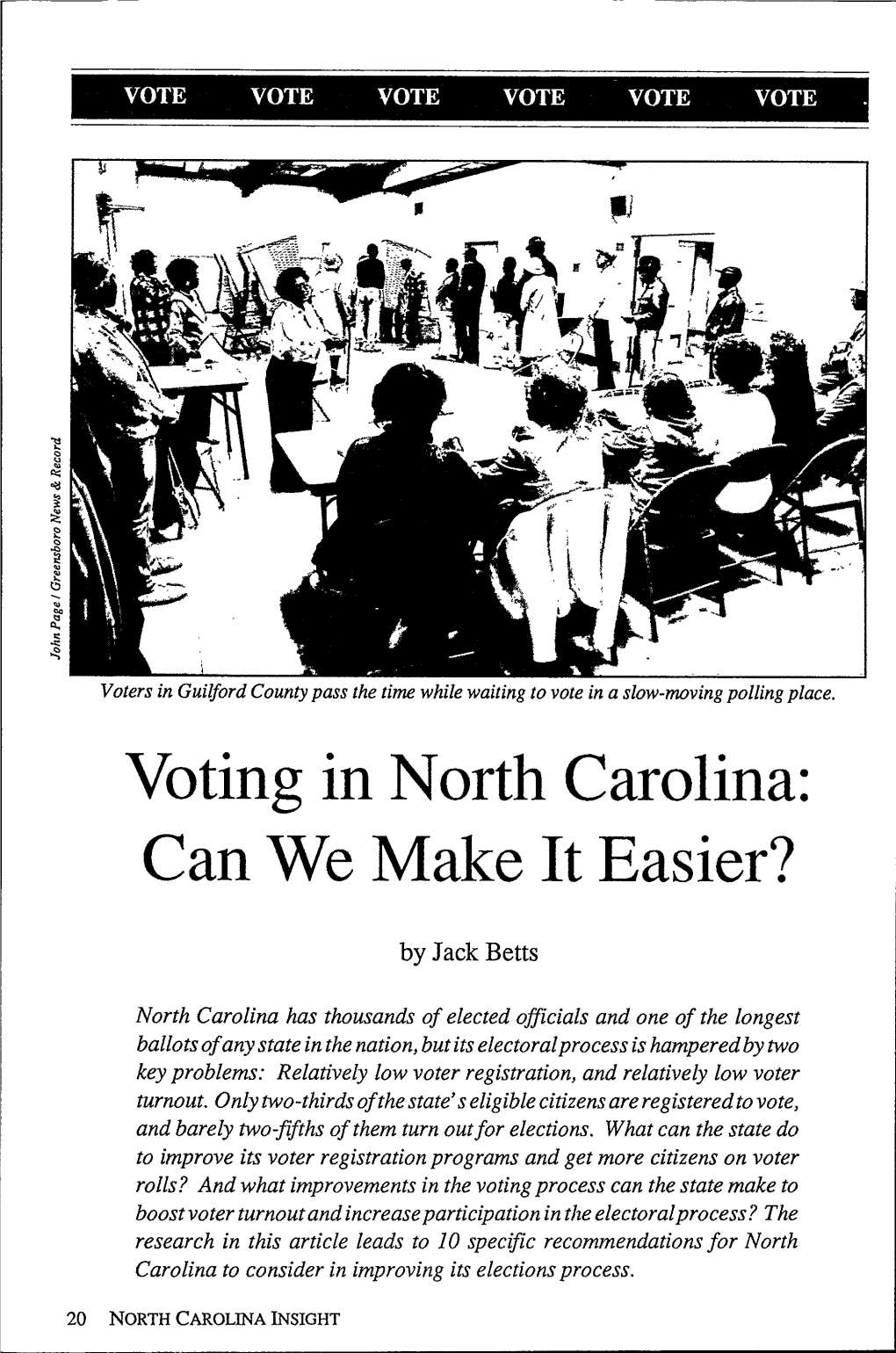Voting in North Carolina: Can We Make It Easier?
