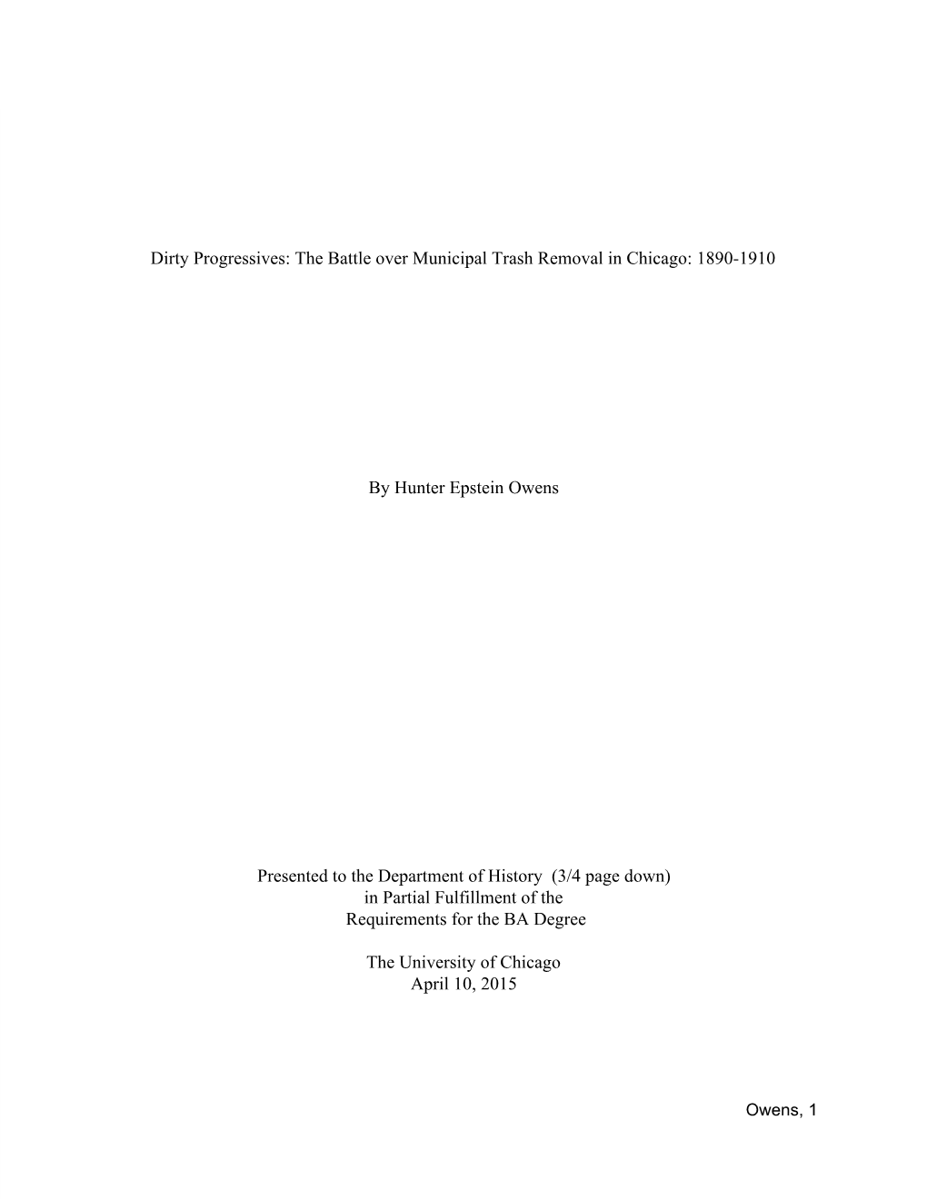 The Battle Over Municipal Trash Removal in Chicago: 1890­1910