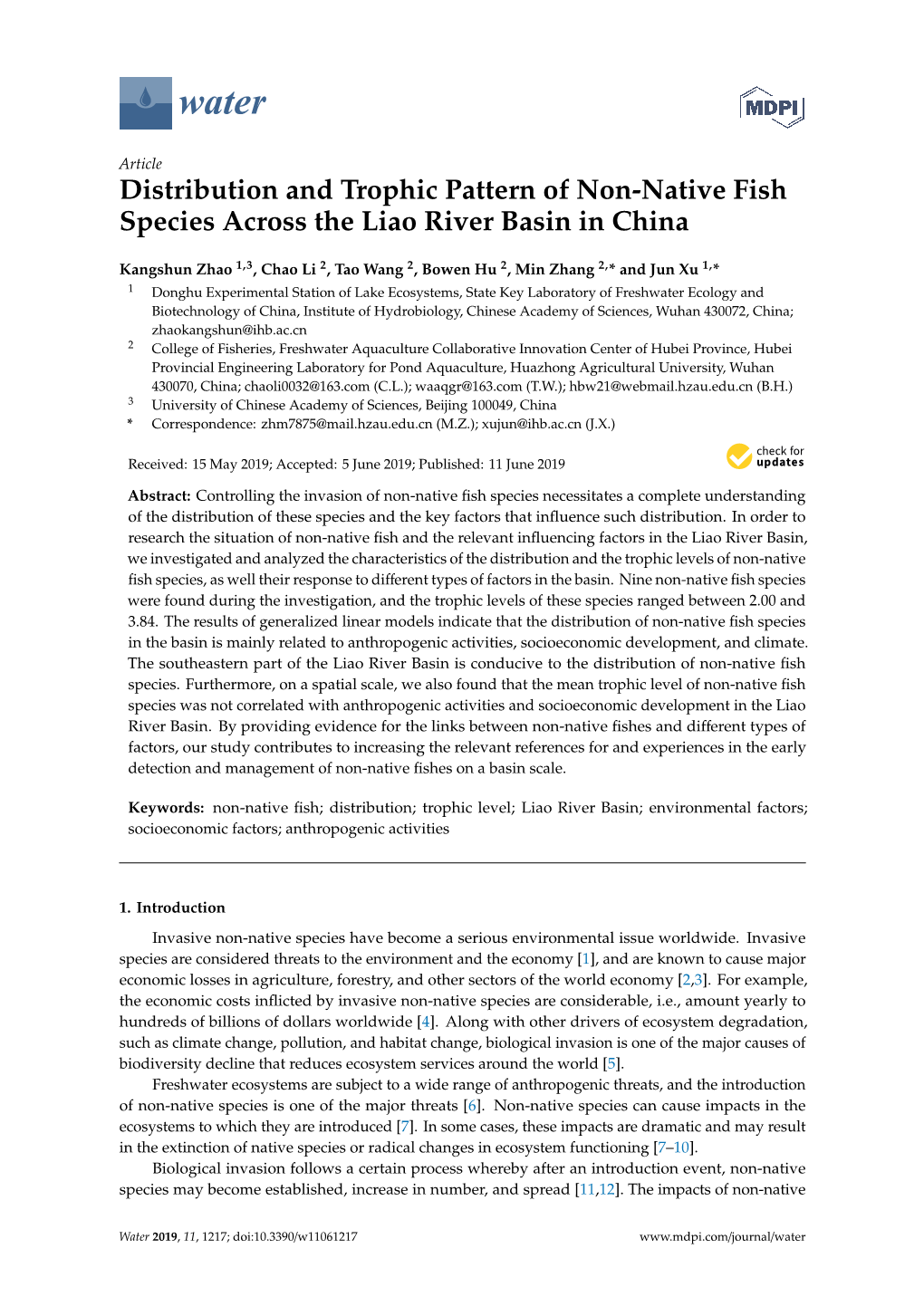 Distribution and Trophic Pattern of Non-Native Fish Species Across the Liao River Basin in China