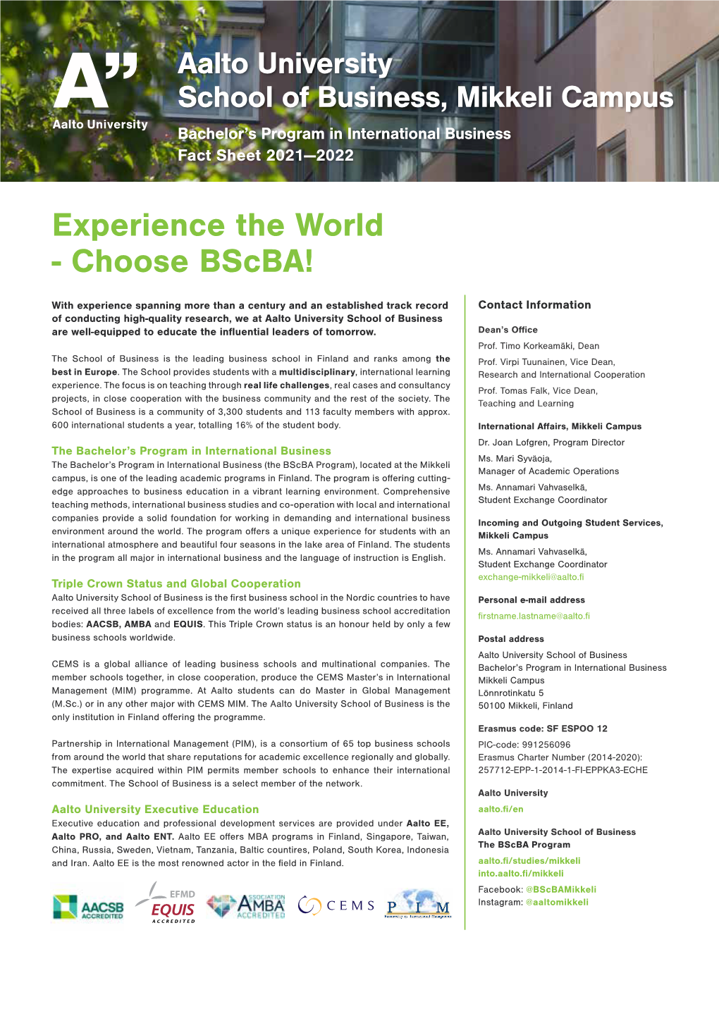 Experience the World - Choose Bscba!