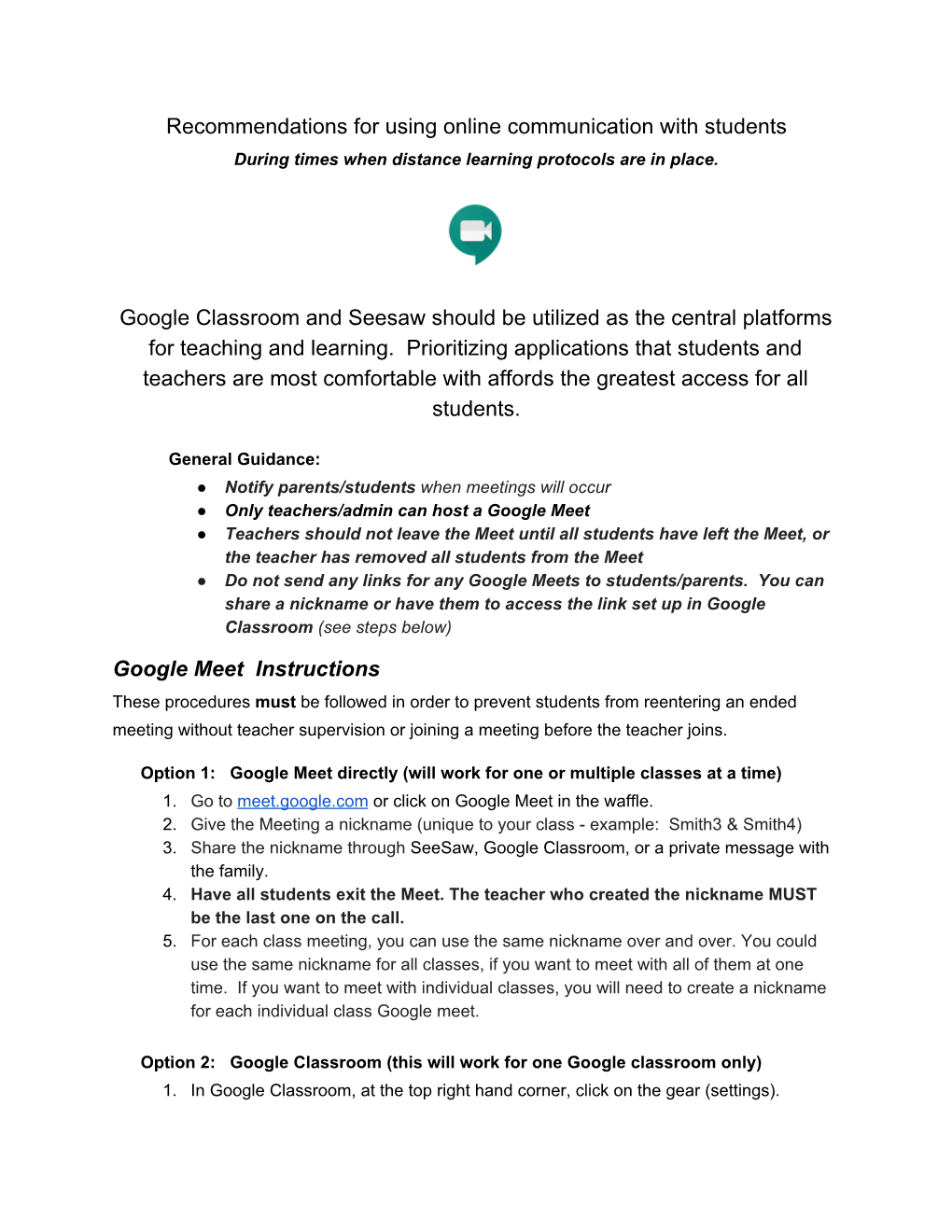 NGES Recommendations for Using Google Meet