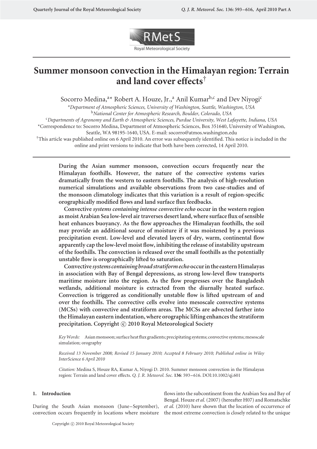 Summer Monsoon Convection in the Himalayan Region: Terrain and Land Cover Effects†