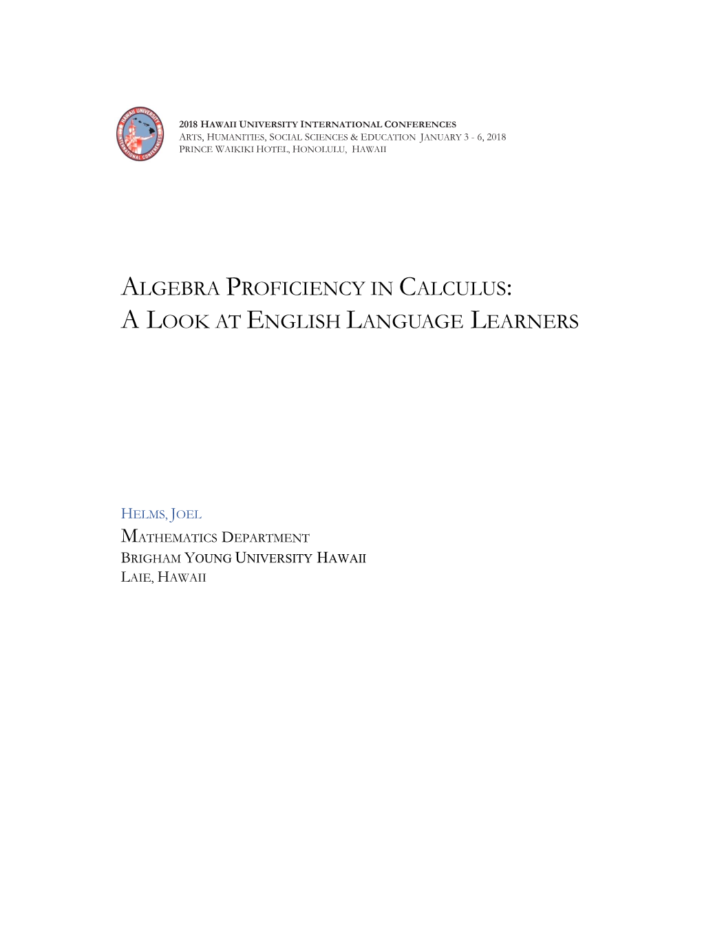 Algebra Proficiency in Calculus: a Look at English Language Learners