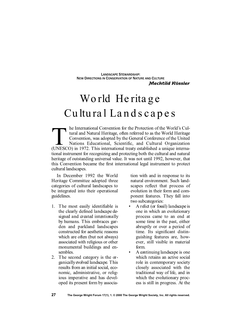 World Heritage Cultural Landscapes