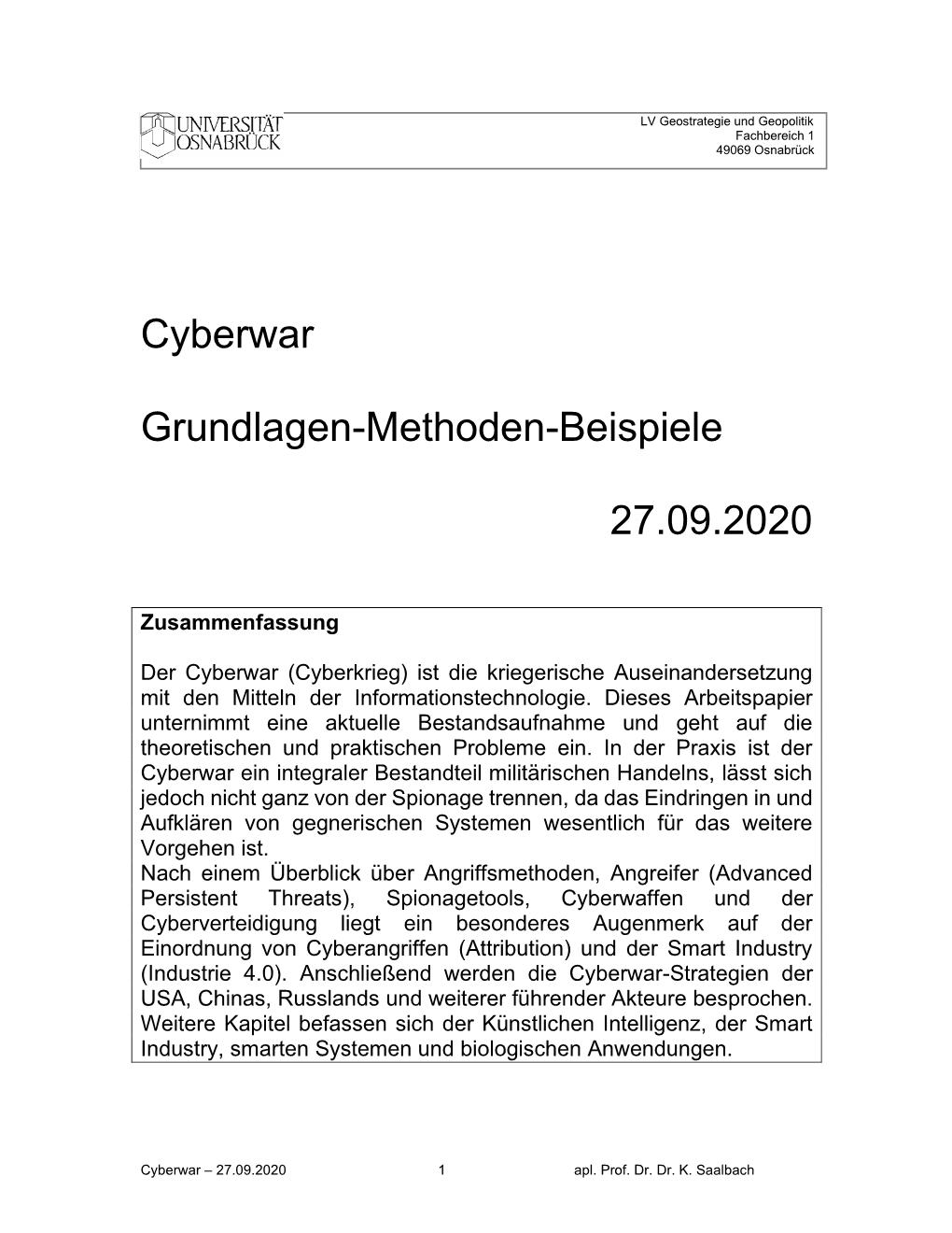 Cyberwar 27 Sept 2020