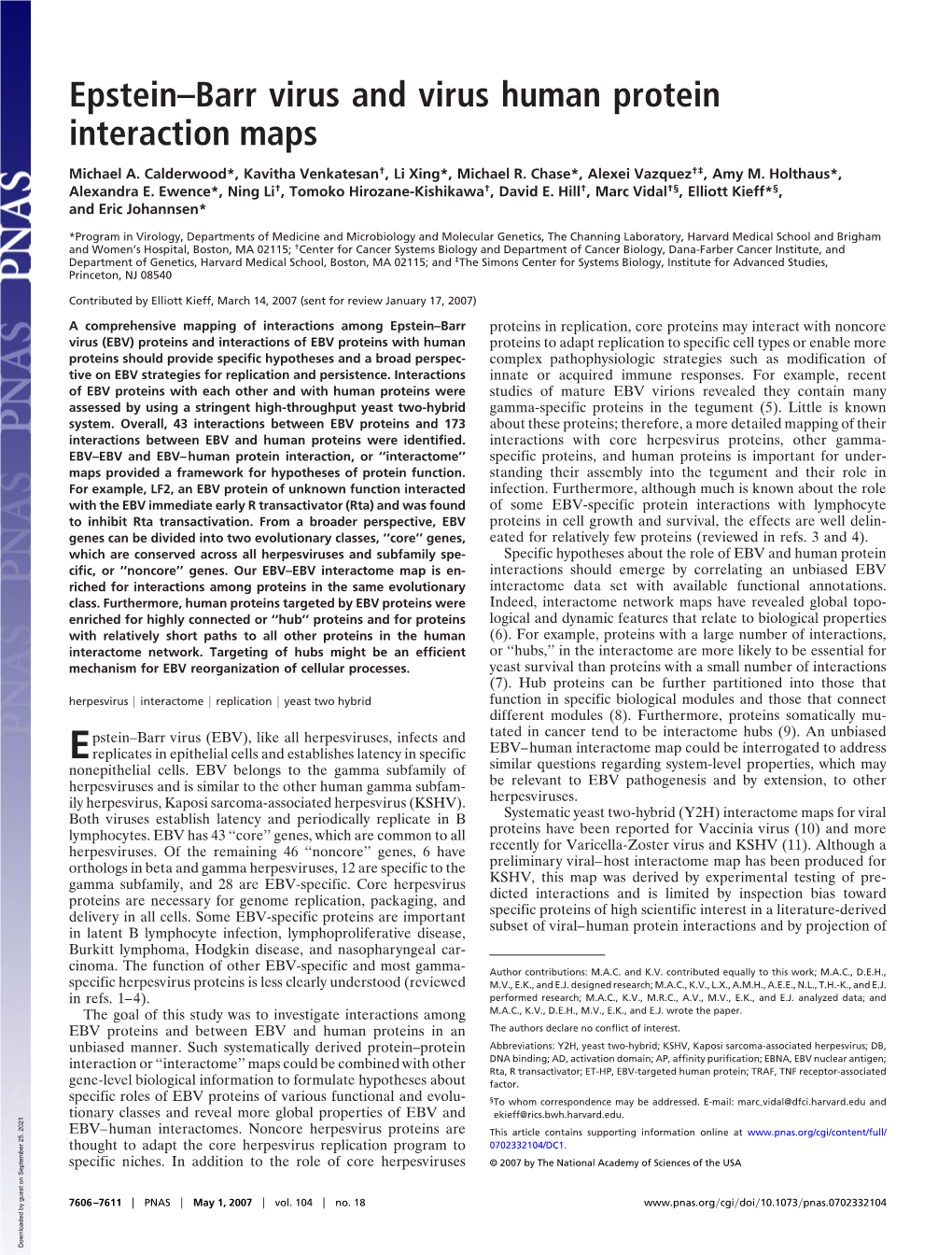 Epstein–Barr Virus and Virus Human Protein Interaction Maps