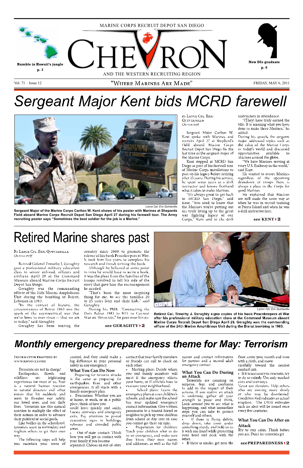 Sergeant Major Kent Bids MCRD Farewell by Lance Cpl