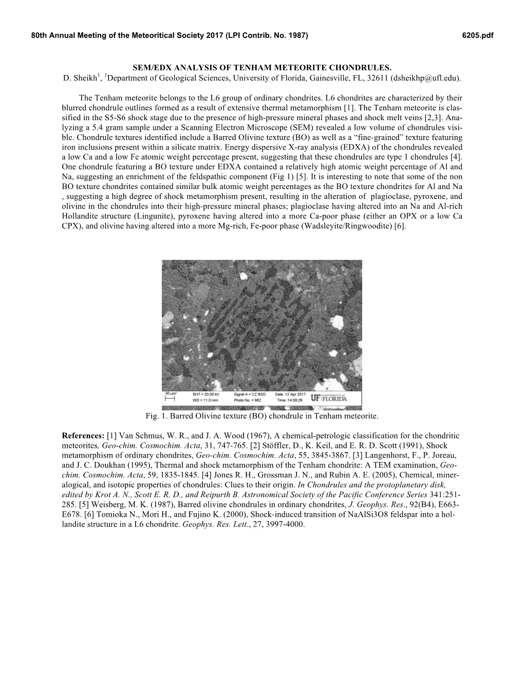 Sem/Edx Analysis of Tenham Meteorite Chondrules. D