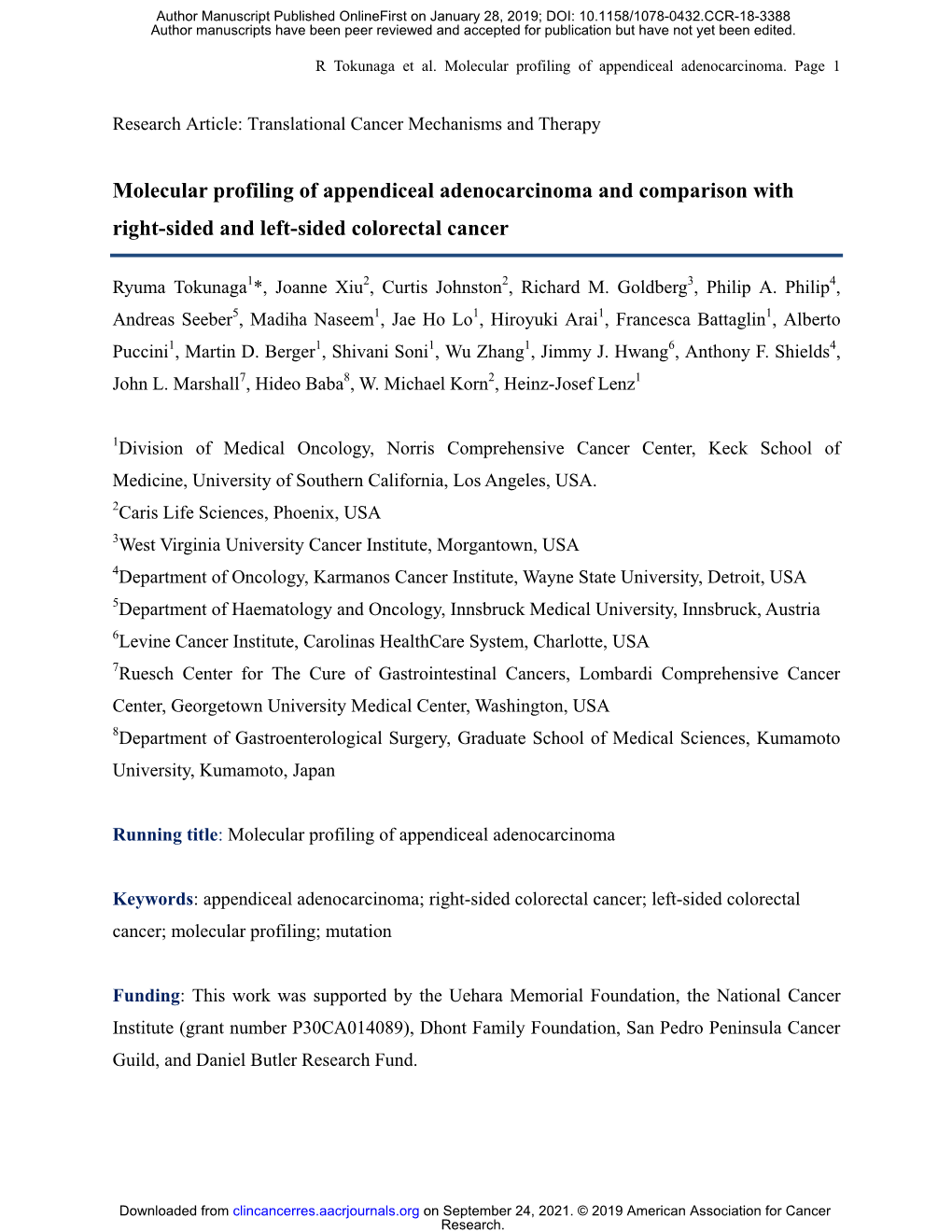 Molecular Profiling of Appendiceal Adenocarcinoma and Comparison with Right-Sided and Left-Sided Colorectal Cancer