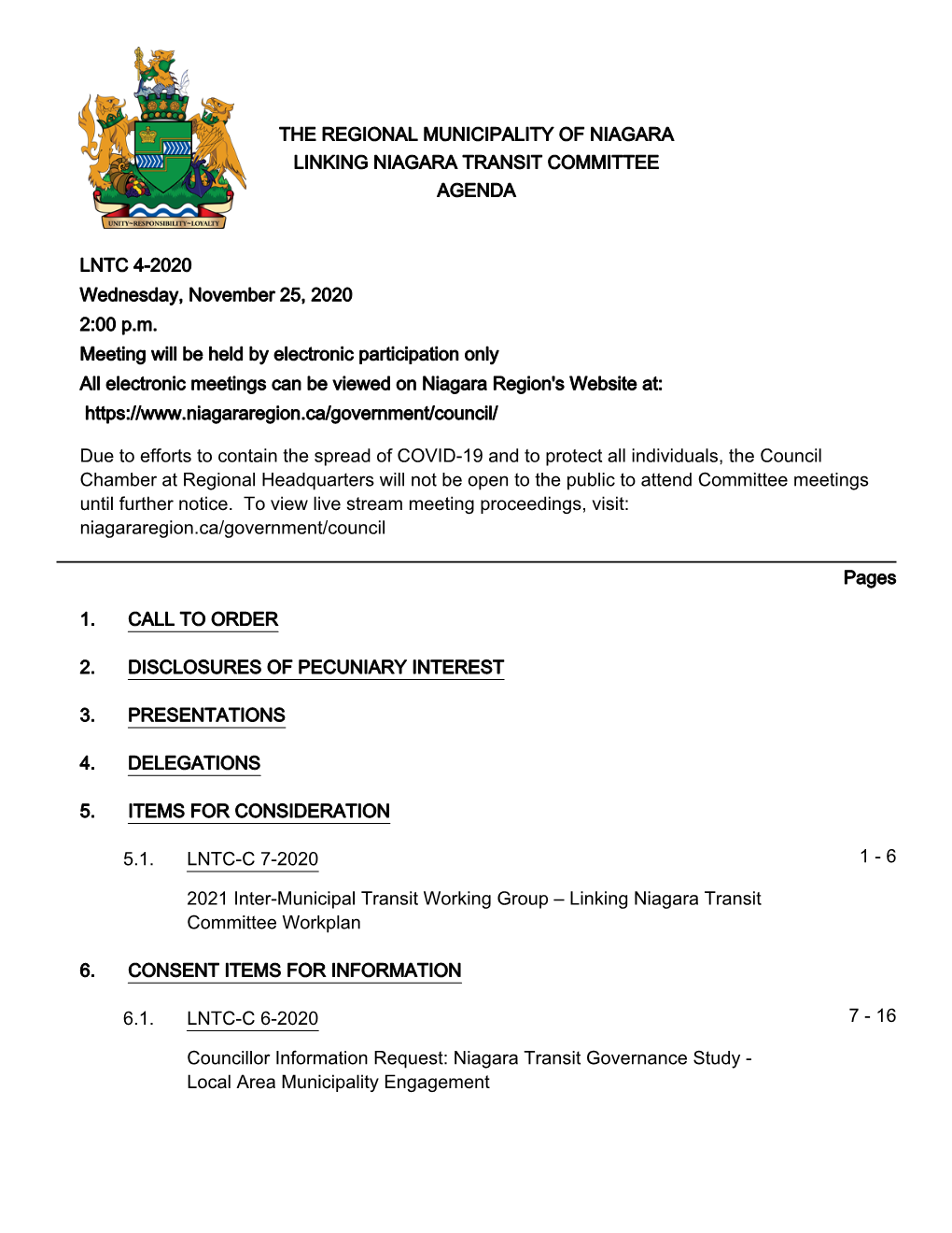 Linking Niagara Transit Committee Agenda Package