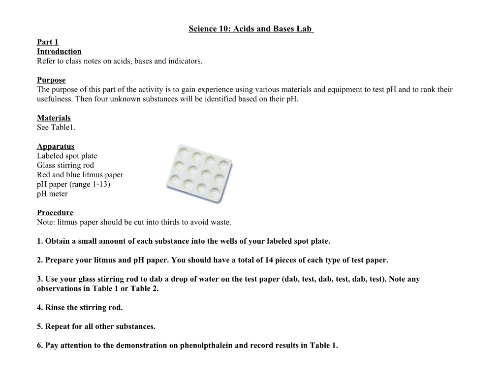 Science 10: Acids and Bases Lab