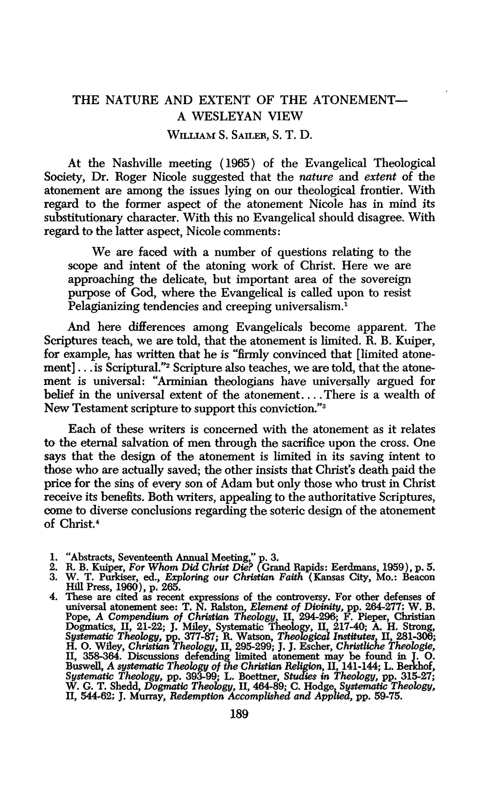 The Nature and Extent of the Atonement— a Wesleyan View William S